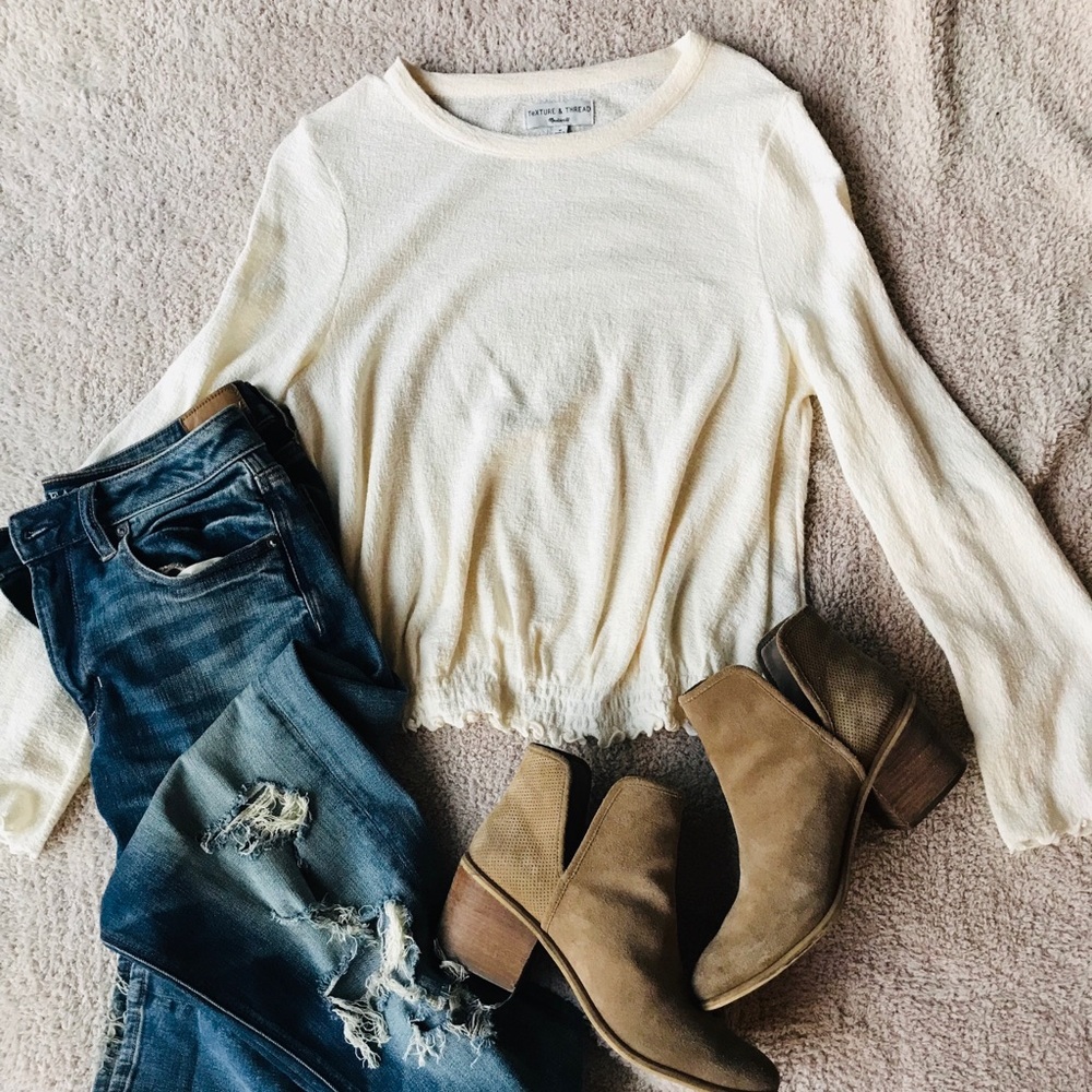 Madewell Cropped Bell Sleeve top - ivory medium